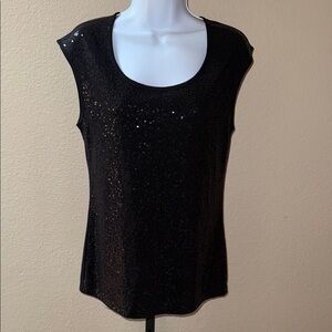 Ann Taylor Black Sequin Sleeveless Scoop Neck Blouse Women’s Size M